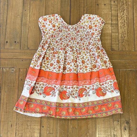 Janie and jack vintage Orange scarf print floral smocked cap sleeve dress - Picture 1 of 8